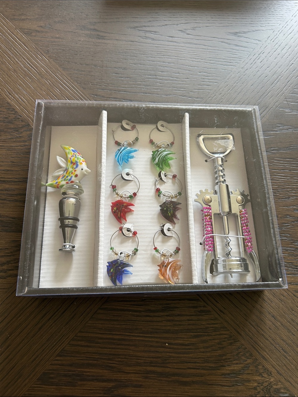 Glass Fish Wine Accessory Set - NIB